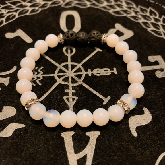 New✋🏼made AAAAA Pink Opal Natural 💎Stone Stretch Bracelet w Zircon Rondell’s - Picture 12 of 14